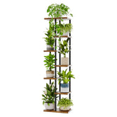 Bamworld 7 tier front view showing brown metal shelves and modern styling benefit display