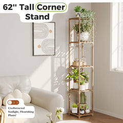 Bamworld corner-mounted stand in living room saving space and enhancing greenery