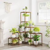 Bamworld front view showing full corner plant stand and organized pots benefit