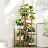 Bamworld front view corner plant stand showcasing tall multi-tier display benefits