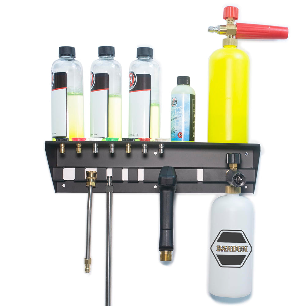 BANDUN front view rack mounted on wall showing organized washer tools and quick access