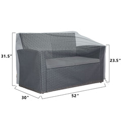 BANER GARDEN covered loveseat angle highlighting full coverage and wind security