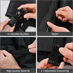 Barlic base drawstring and hitches securing cover against wind