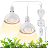 Barrina hanging grow light front view showing full-spectrum glow and healthy plant benefit