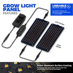 Barrina grow light panel close-up showing LED array and full-spectrum benefit for seedlings
