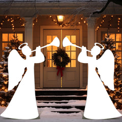 Barydat front view of trumpeting angel yard sign showing clear festive shape and curb appeal