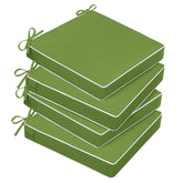 Basic Beyond front view of four grass green cushions showing pattern and fit