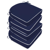 Basic Beyond front packaging showing four navy blue white cushions, clear benefit of set convenience