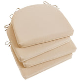 Basic Beyond front view of four beige cushions showing coordinated outdoor seating benefit