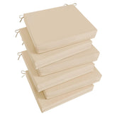 Basic Beyond front view of six beige patio cushions showing uniform set and comfort