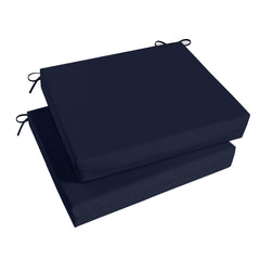 Basic Beyond front view of two navy cushions showing clean lines and fit