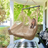 Bathonly front view of hammock chair showing roomy seat and light brown color for comfortable lounging