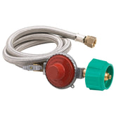 Bayou Classic front assembly showing 48-inch stainless braided hose for durable fuel delivery