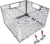 BBQ-PLUS front view of stainless firebox basket and clamps showing durable build and fit