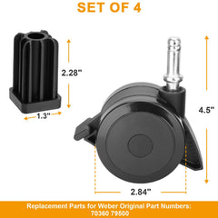 BBQ-PLUS caster insert detail with measurements for correct compatibility