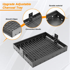 BBQ-Yummy charcoal tray compacted to 15.1 inches for smaller grill setups and flexibility