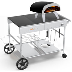 BBQMall front view assembled cart showing roomy prep surface and oven compatibility