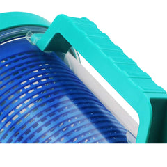 BeadChica canister installed on pool hose demonstrating clog protection benefit