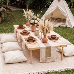 Beeveer table runner detail with rustic linen blend for decorative use