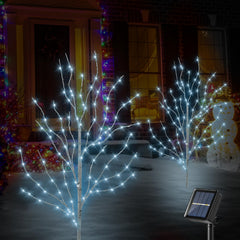 BeHiller birch tree front view shows cool white LEDs brightening space
