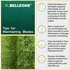 Belleone blade with dimension overlay showing 18-3/4" length and 5/8" center hole benefit accurate fit