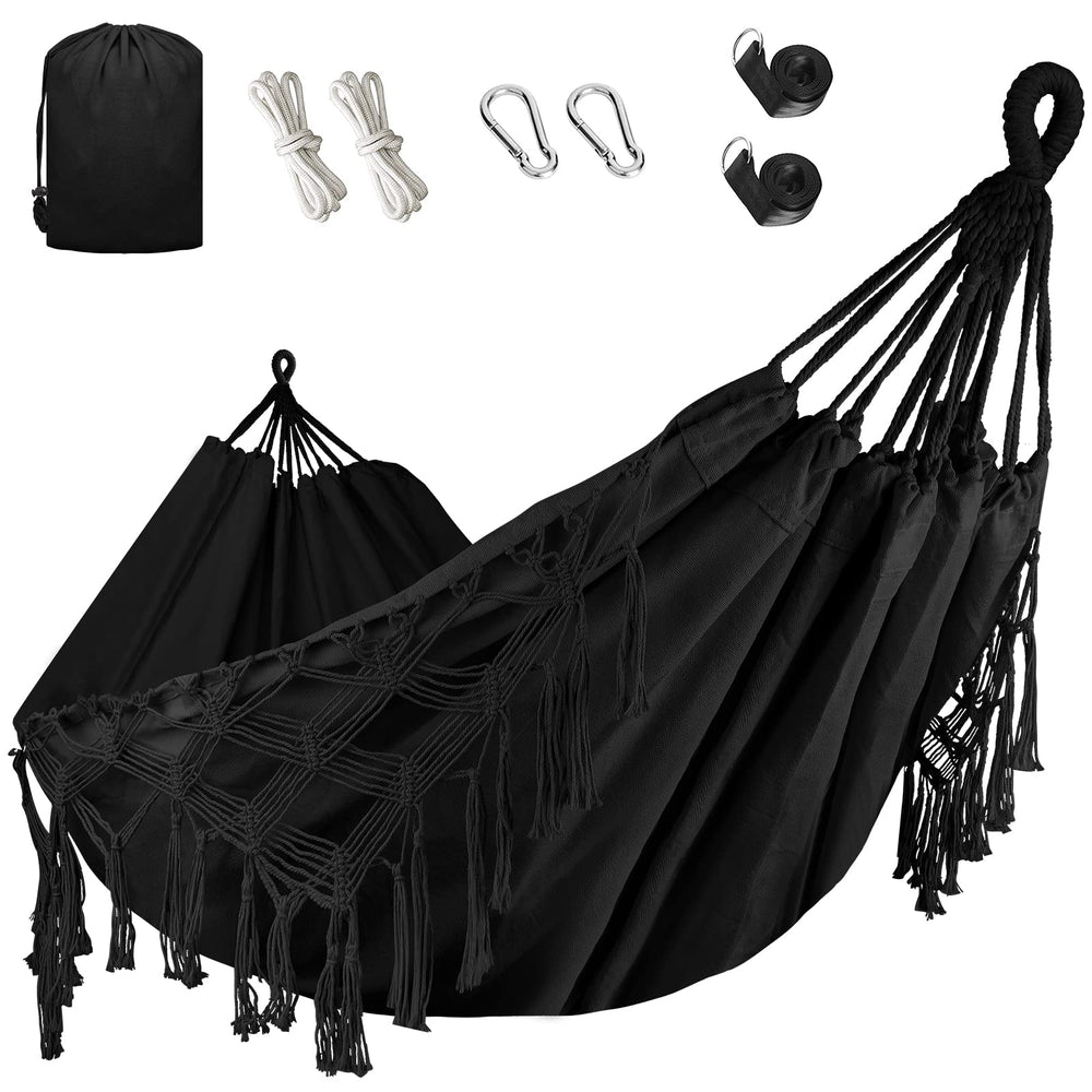 Bellzacasa full hammock front view showing roomy design and stylish tassels for relaxing