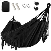Bellzacasa full hammock front view showing roomy design and stylish tassels for relaxing
