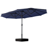 Benass umbrella front view showing large double-sided canopy and broad shade benefit
