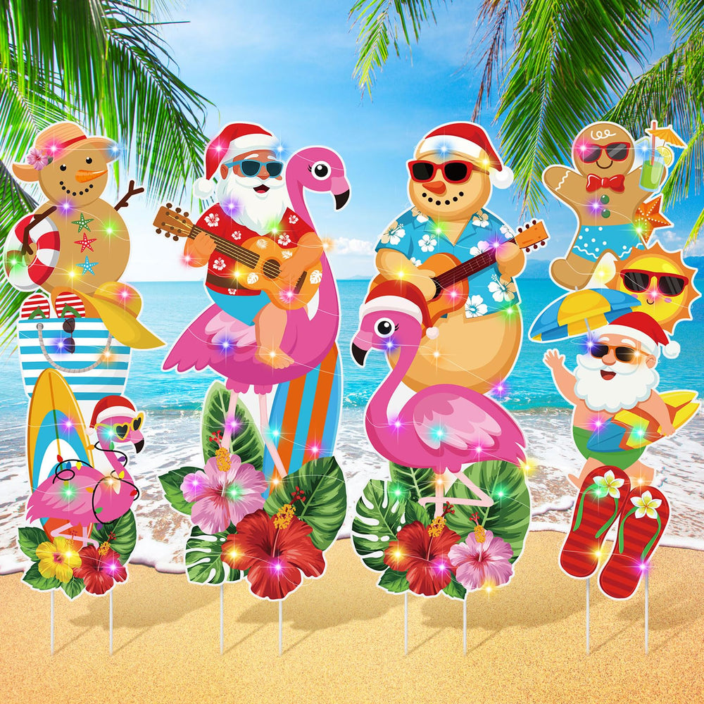 Bencailor front packaging showing four tropical Christmas yard signs and stakes, eye-catching display