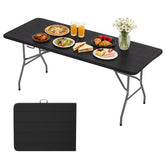 BestOffice six-foot table front view showing black wood-grain and stability