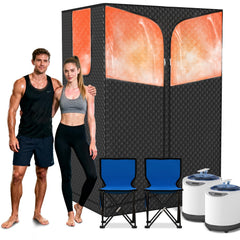 Bestronair front view of sauna tent showing black exterior and zipper, convenient home spa