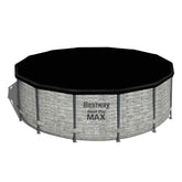 Bestway front view showing full 14ft cover protecting pool and reducing debris