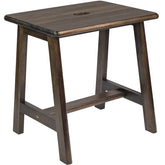 BETSEO front view of acacia stool shows walnut finish and compact footprint for small spaces