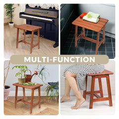 BETSEO acacia stool side profile showing sturdy four-leg construction