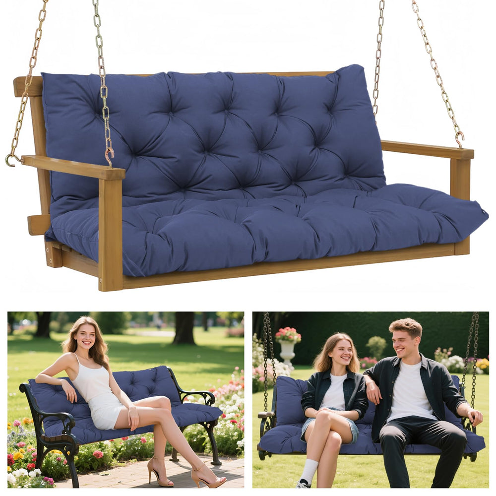 BFWHQ front view of 60x40 porch swing cushion showing full coverage benefit