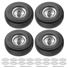 BIEAMA front view of four 10 inch solid PU wheels showing raised tread and rims, ready to install