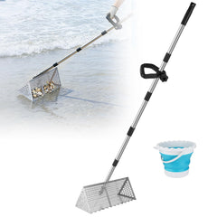 Biggun rake front view showing full-length reach and sturdy head for easier sifting