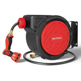BILITOOLS front view wall mounted reel showing compact storage and tidy hose