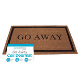 BIRDROCK HOME front view of doormat showing bold message and black border, greets guests