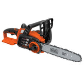 BLACK+DECKER front view of compact 10-inch chainsaw showing lightweight handling benefit