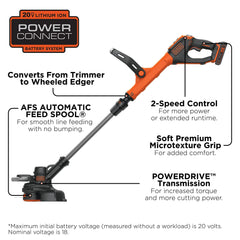 BLACK+DECKER EASYFEED button detail showing quick no-bump line advance