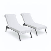 Black & White Brands front view showing two folded white lounge covers and luxury benefit