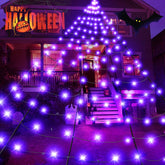 BlcTec front view of purple spider web lighting creating big curb appeal