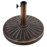 Blissun front view of antiqued patio umbrella base showing stable bronze design