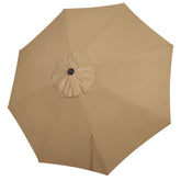 Blissun front view of tan canopy showing full 9ft coverage and refreshed shade