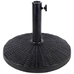 Blissun front view of umbrella base showing decorative pattern and stable footprint
