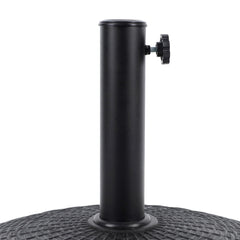 Blissun base with umbrella pole illustrating size and scale on deck