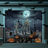 Blosssound front view of full 7x8 ft spooky garage cover showing vibrant scene and curb appeal