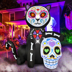 BLOWOUT FUN black cat skeleton front view showing bold yard impact