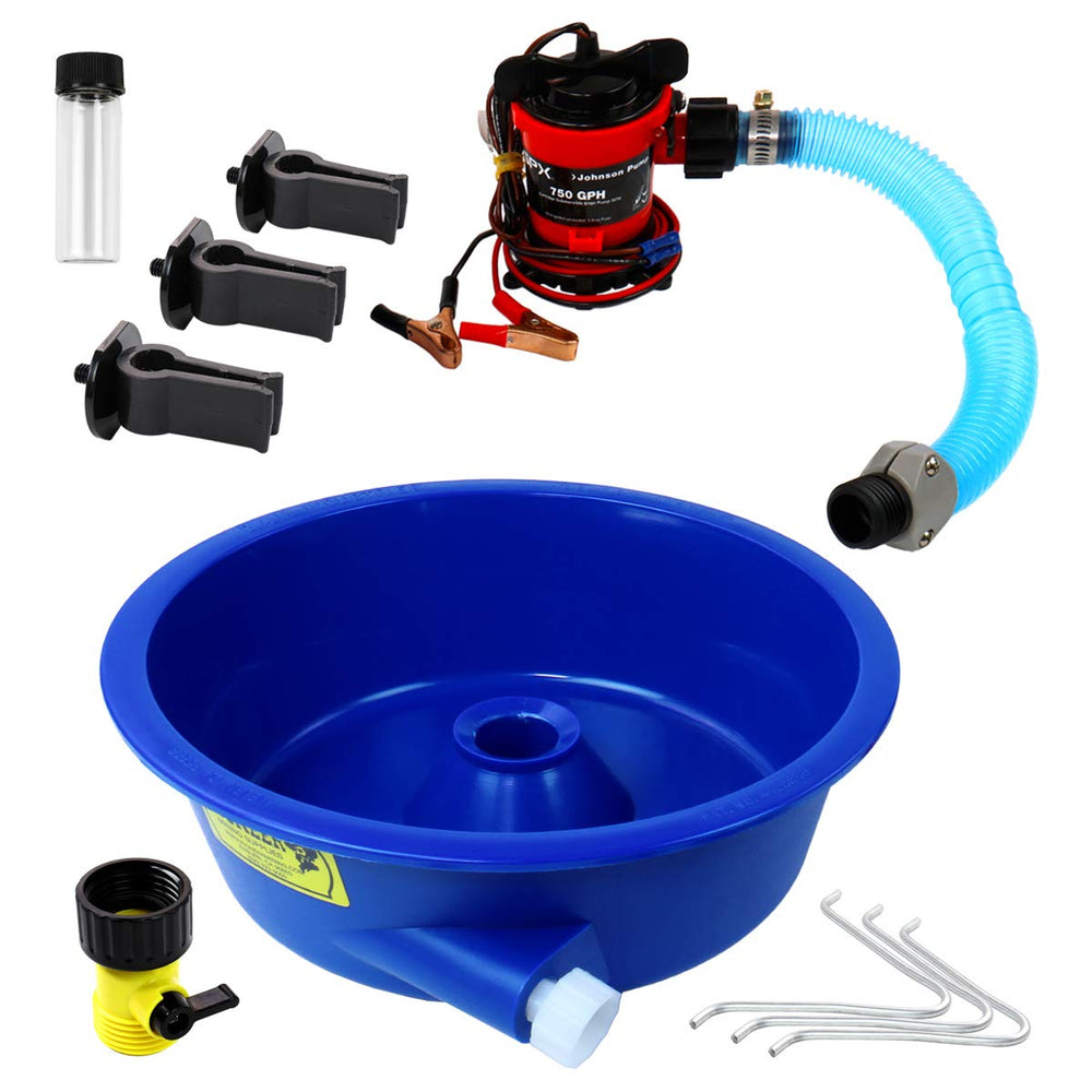 Blue Bowl front view showing concentrator and durable rim, Blue Bowl boosts fine gold capture